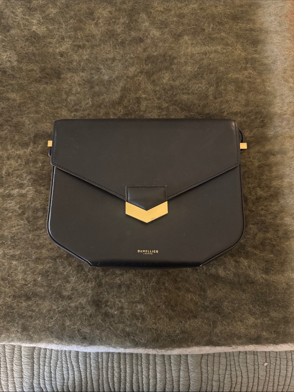 DeMellier Black Leather Envelope Crossbody with Gold Hardware